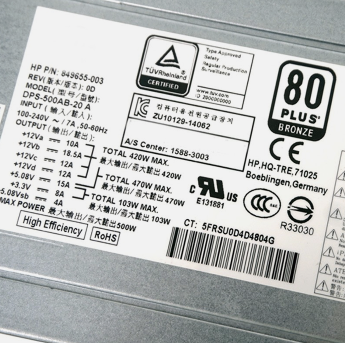 one  For 500W Power Supply Computers 746177-002 DPS-500AB-20A 849655-003