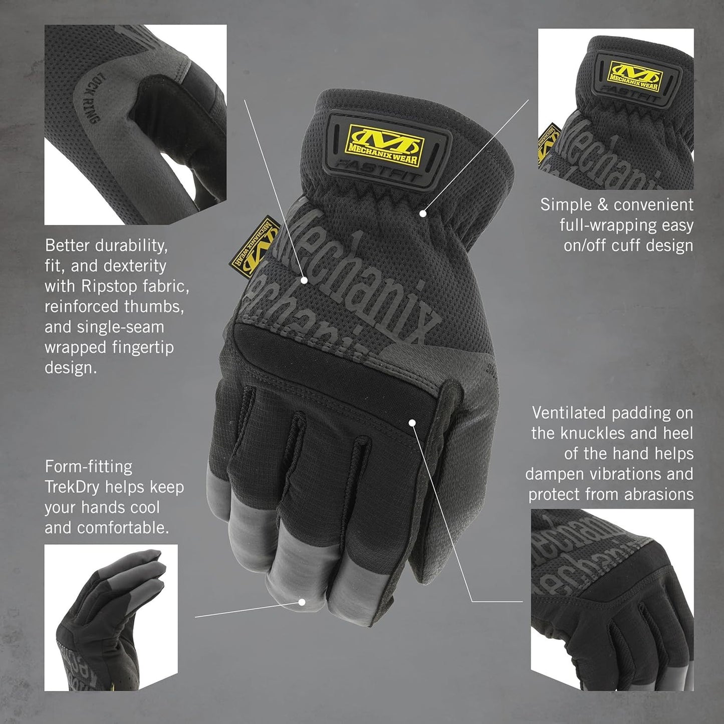 Fastfit Work Gloves - Anti-Slip & Abrasion Resistant Heavy Duty Gloves - Touchsc