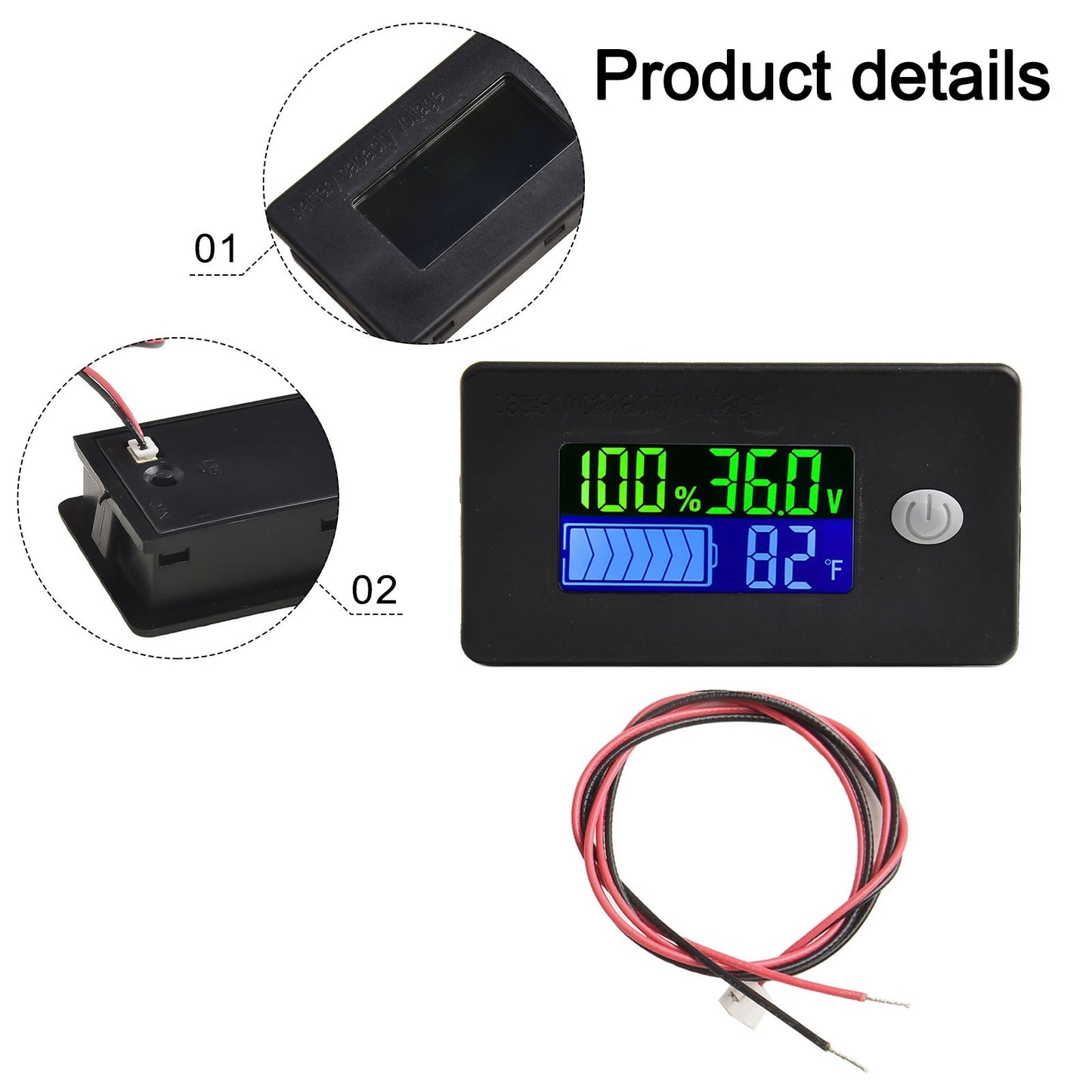 Battery Capacity Tester with Temperature Gauge for Cars and Marine Applications