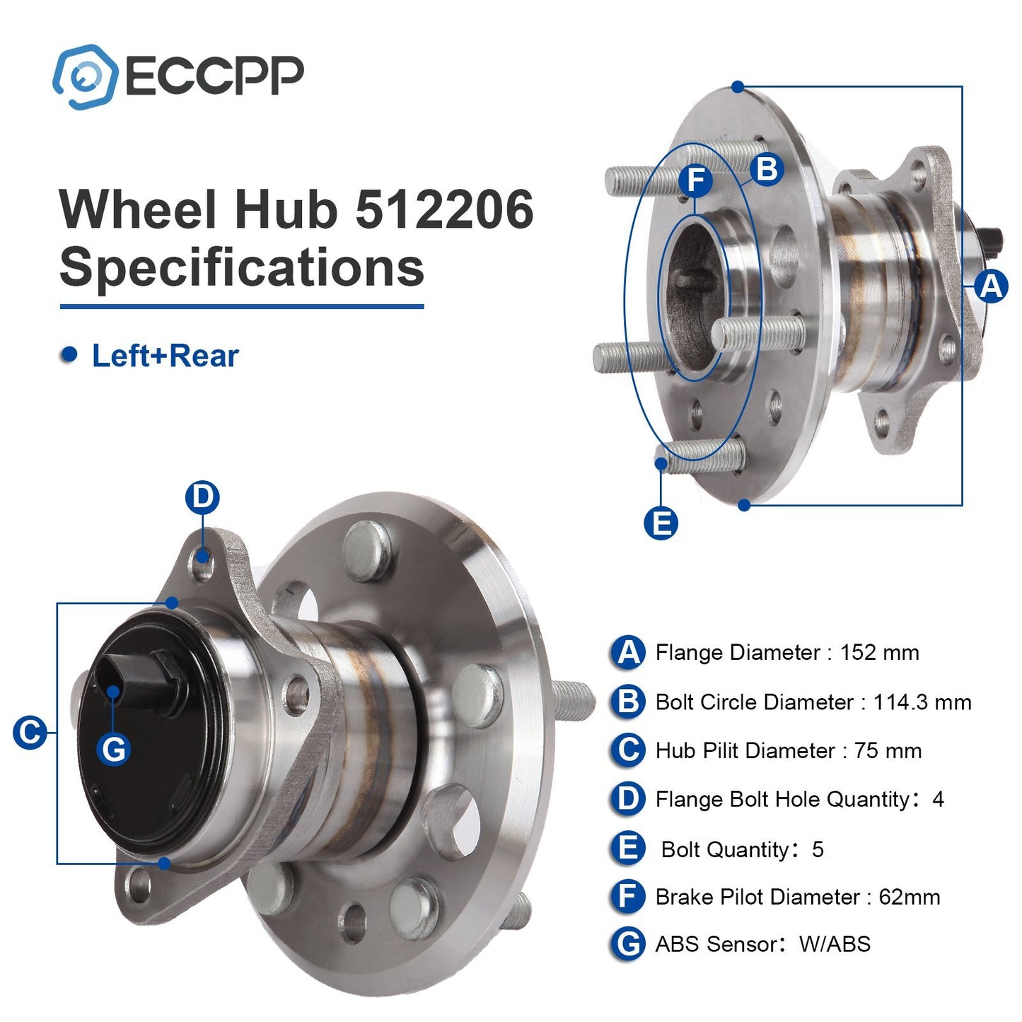 1Pc Wheel Hub Bearing Rear Left For Toyota Camry Solara Lexus ES300 ES330 ES350