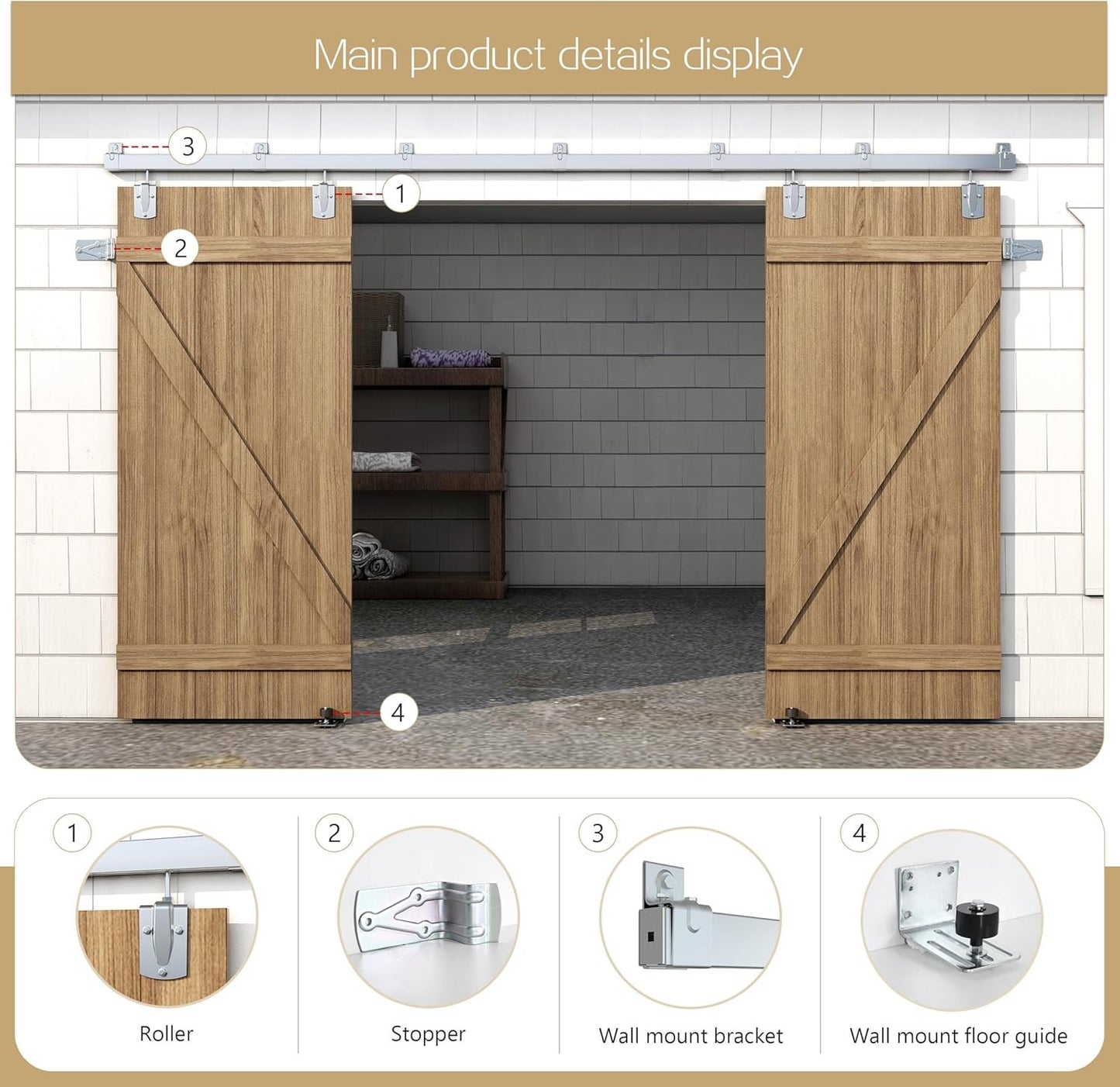 16FT Galvanized Steel Sliding Barn Door Hardware Kit, 450lbs Capacity