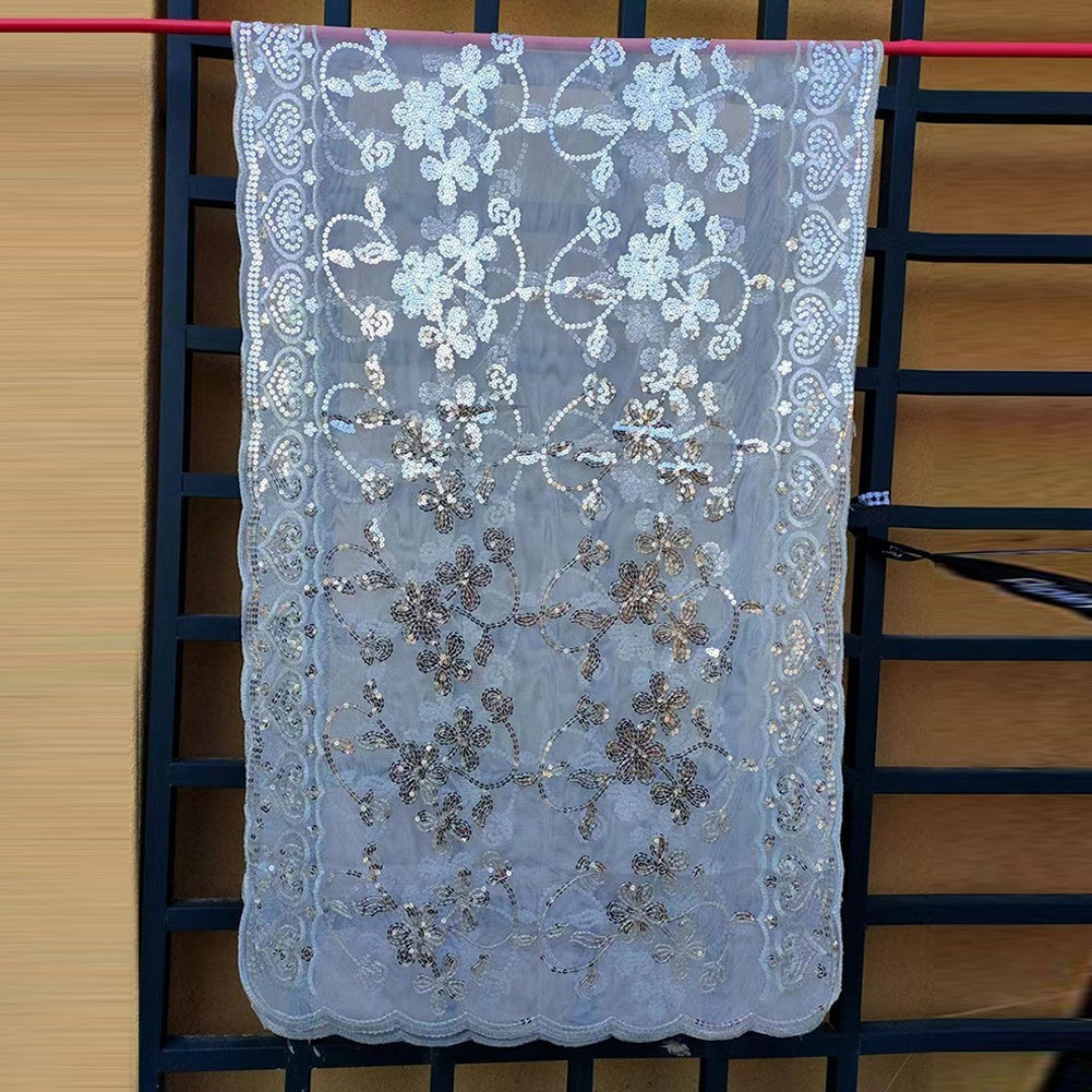 Elegant Sparkly Sequin Sheer Tulle Lace Embroidery Scarf Wrap for Formal Events