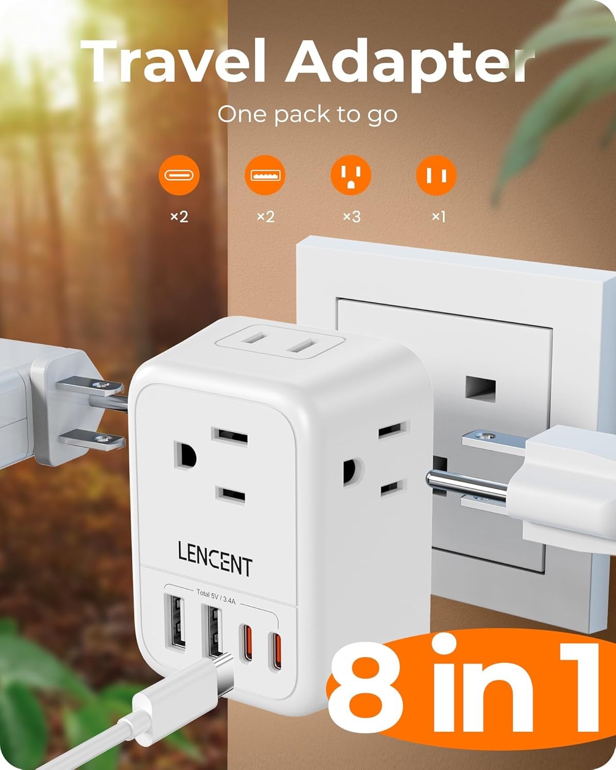 LENCENT Foldable US to UK Ireland Plug Adapter, Type G Travel Outlet Adapter wit