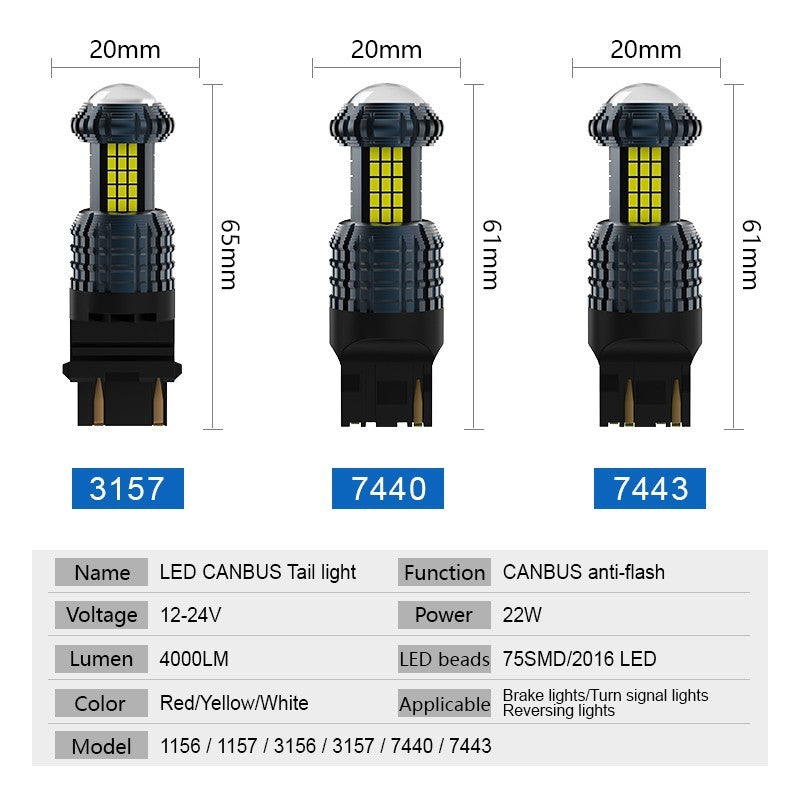 2PCS 75LED Turn Sign Brake Light for Car Motorcycle 1156 1157 7440 7443