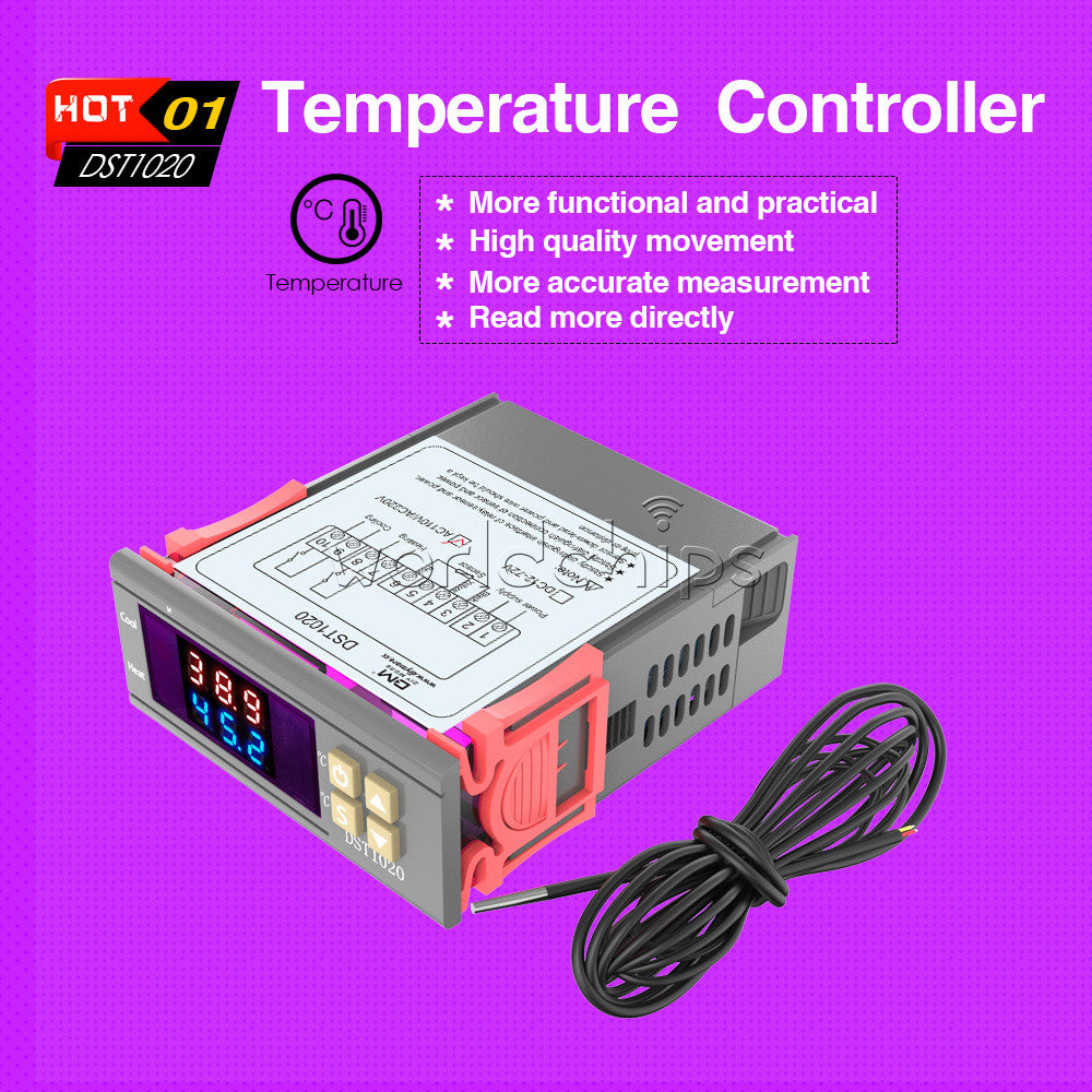 AC110-230V Digital DST1020 Dual Display Thermostat Temperature Controll  DS18B20