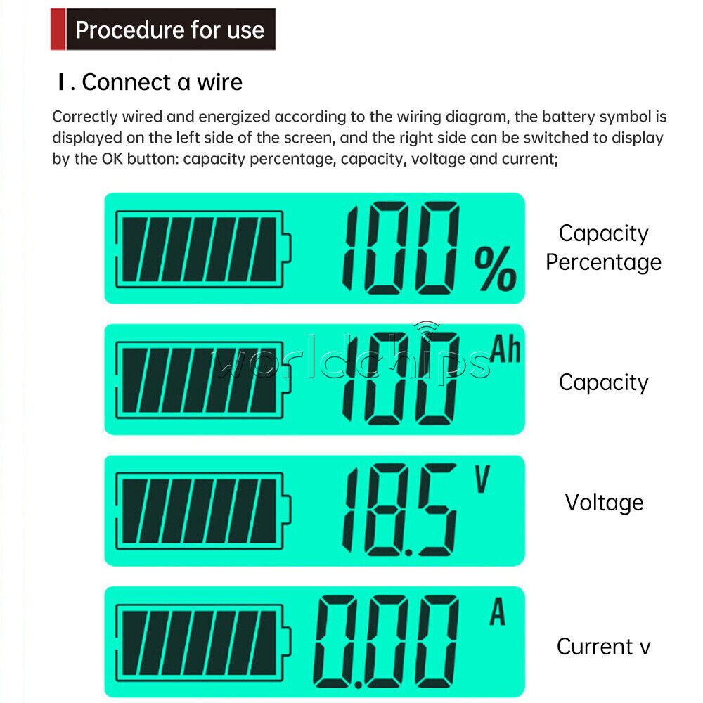 Digital Voltage Current Meter Battery Capacity Tester Power Percentage Indicator