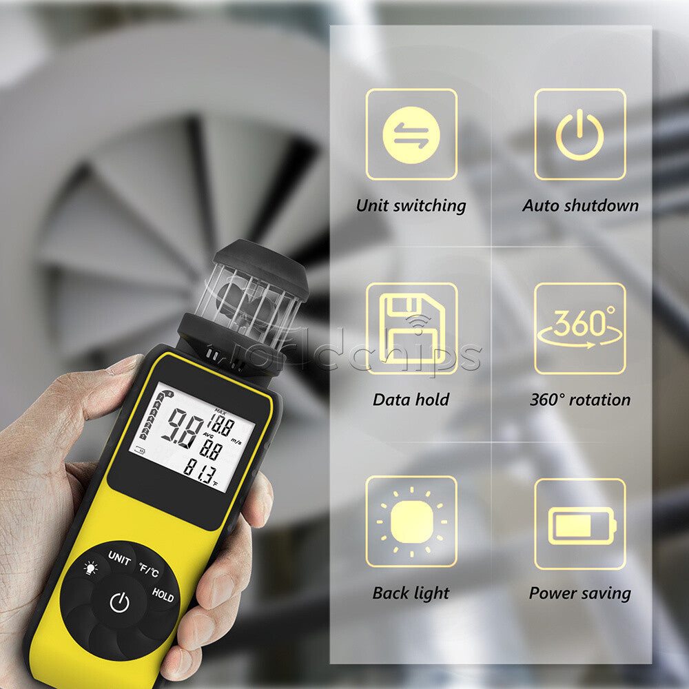 Digital Cup Anemometer Compass Measure Wind Temperature 360°Rotating + Backlight