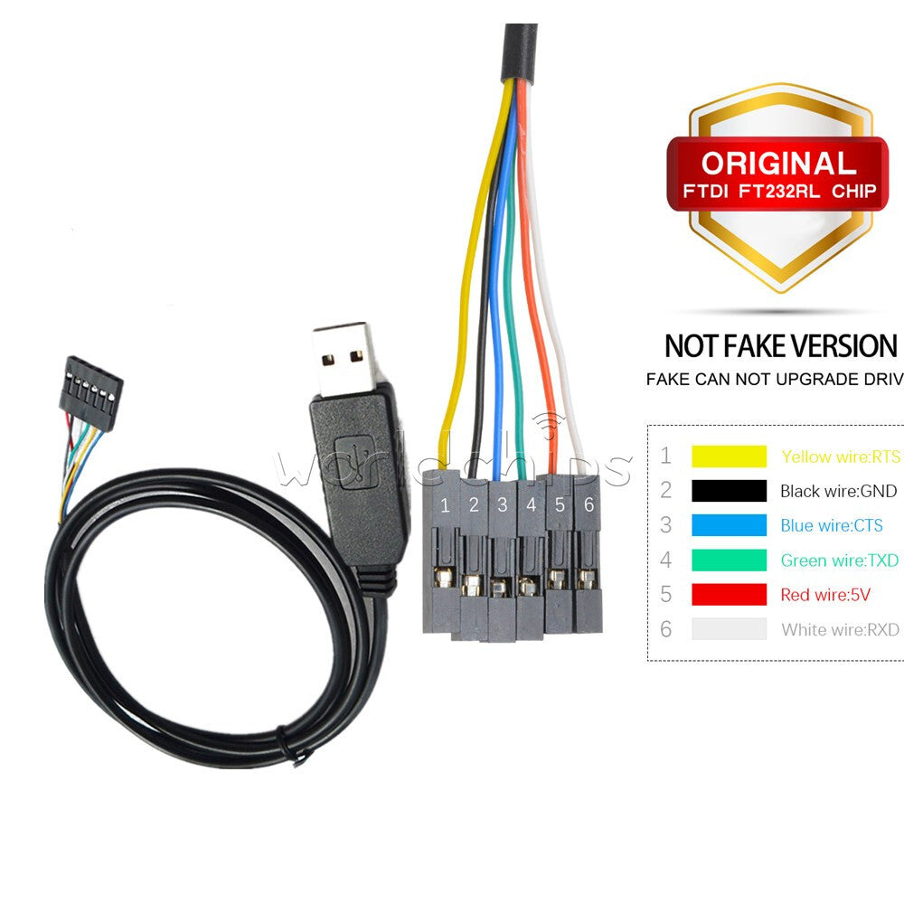 100PCS 1M 6Pin FTDI FT232RL USB to TTL RS232 Serial Adapter Cable for AVR ARM