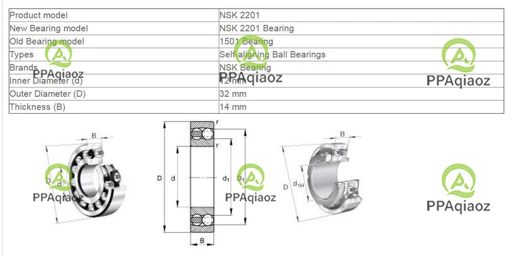 1PC NSK 2201 Self-Aligning Ball Bearings 12x32x14mm #P