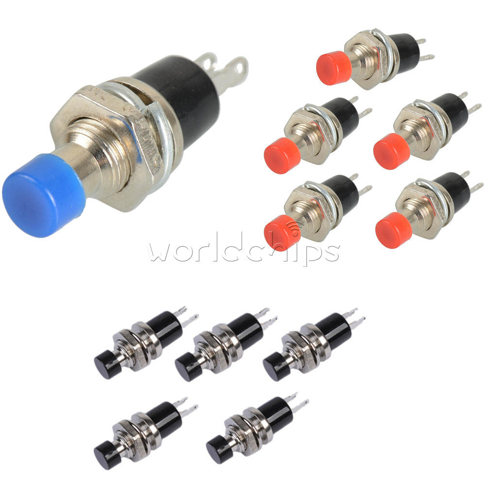 100PCS Red/Blue/Black PBS-110 ON/OFF Push Button Mini Lockless Momentary Switch