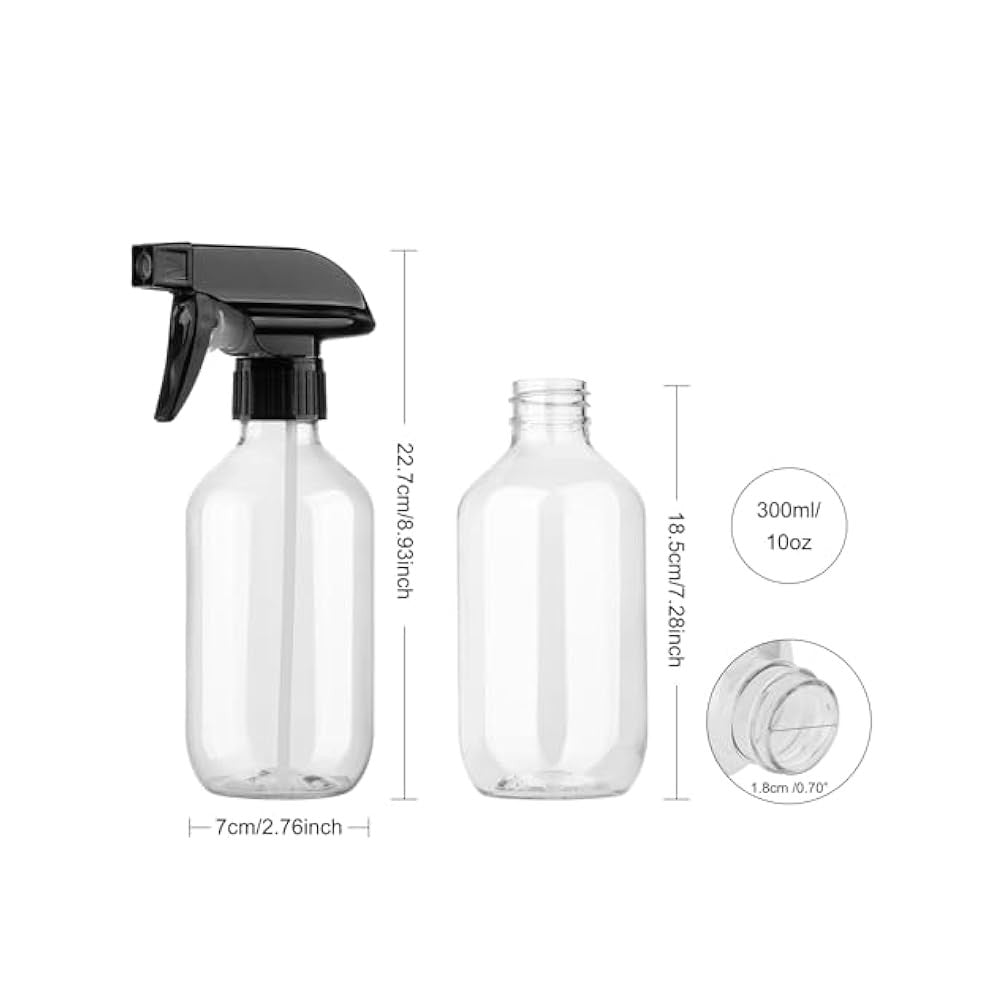 Clear/Brown Spray Bottles, 10oz/300ml, Adjustable Head, Refillable