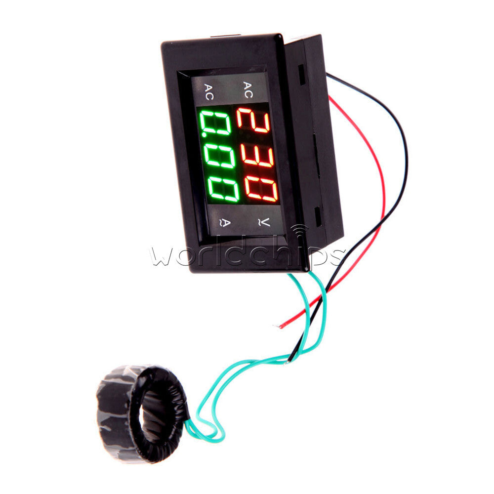 Dual LCD Digital Voltmeter Ammeter AC Voltage & Current Meter 80-300V 0.1-100A
