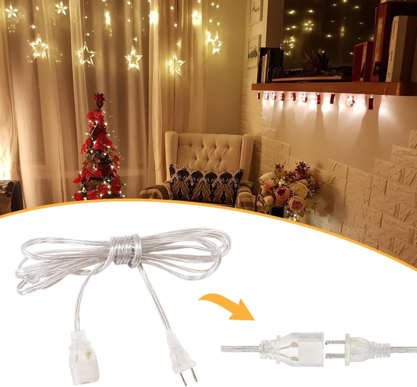 2 Pack Clear Extension Cord with Ul-Certified, 10 Feet Male to Female Extension