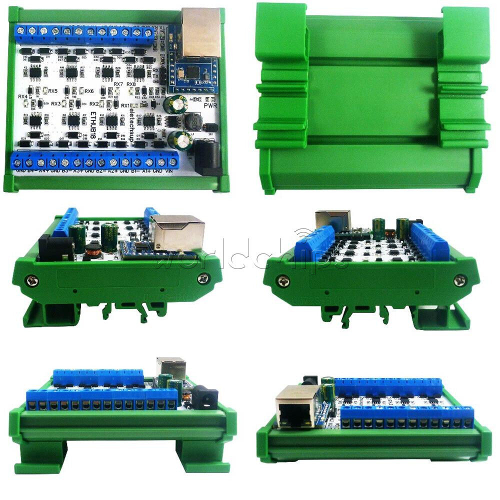 8CH DC12-24V Ethernet Network RJ45 to 8 Port RS485 HUB Converter For UDP TCP Mod