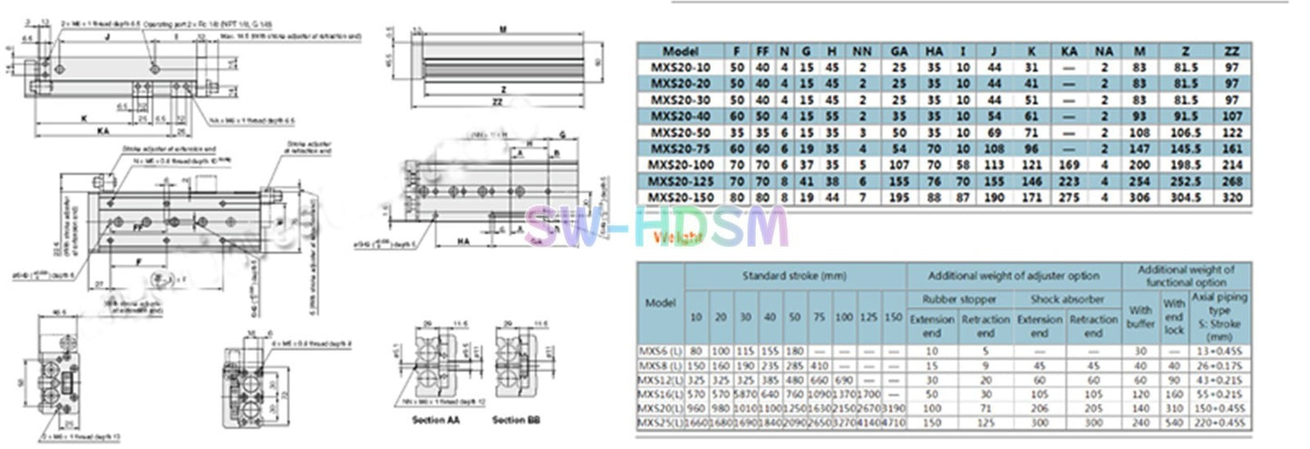 1PCS  for SMC MXS20-75 Table Slide Guided Air Cylinder Type Freight Free