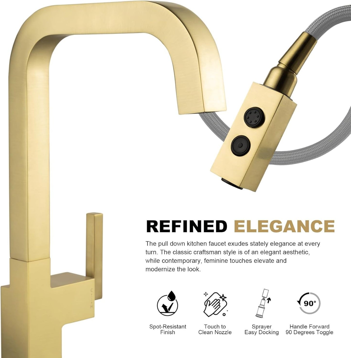 Brushed Gold Kitchen Faucet, Single Handle with Magnetic Pull Down Sprayer