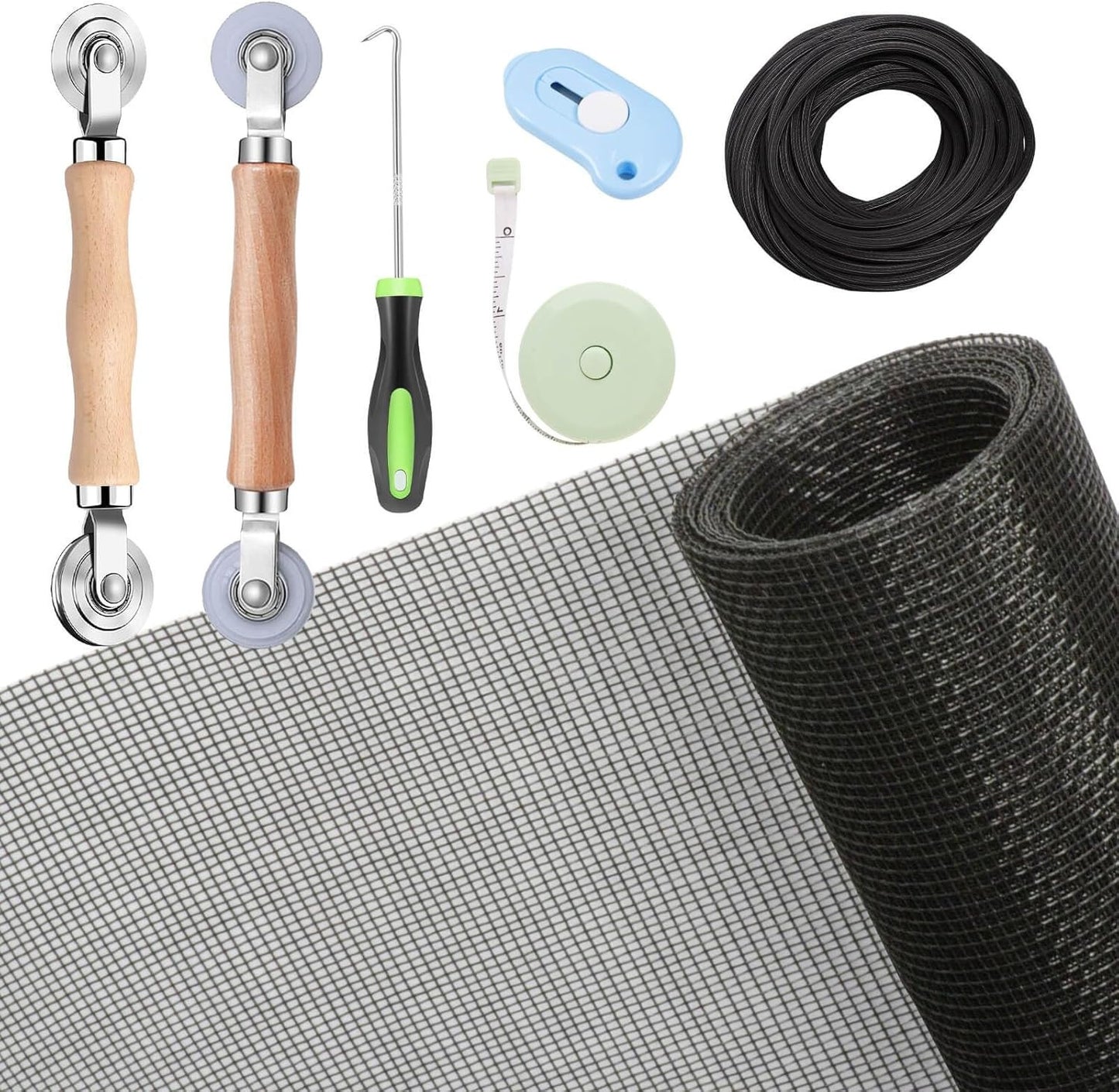 Windows Screen and Screen Door Repair Kit, 48"X118" Charcoal Fiberglass Mesh wit
