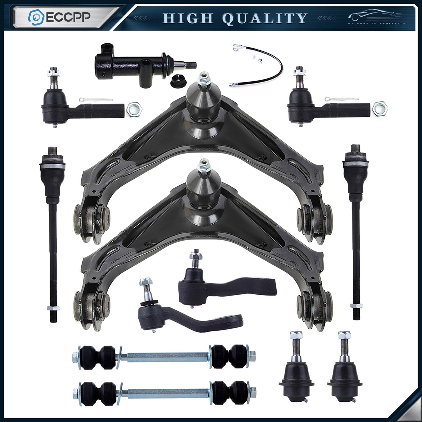 13PCS Front Control Arms Tie Rods Sway Bars For 2001-10 Silverado 3500 2500 1500