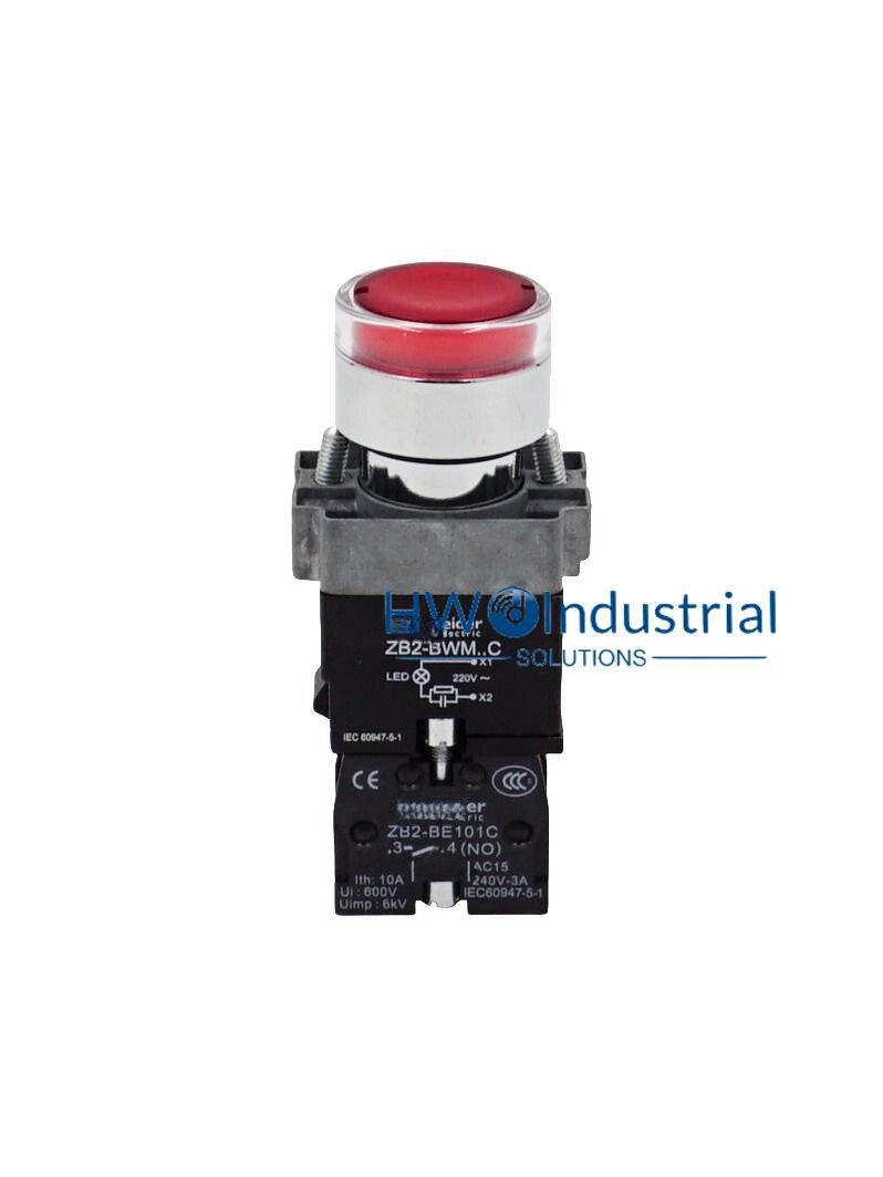 1PC LED Light Self Reset Button Switch XB2BW34M1C XB2-BW34M1C Red 1NO 220V