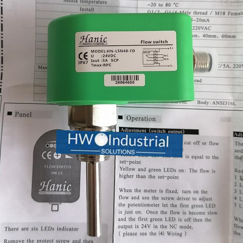 1PC Hanic HN-L5N40-FD Flow Switch 24V Expedited