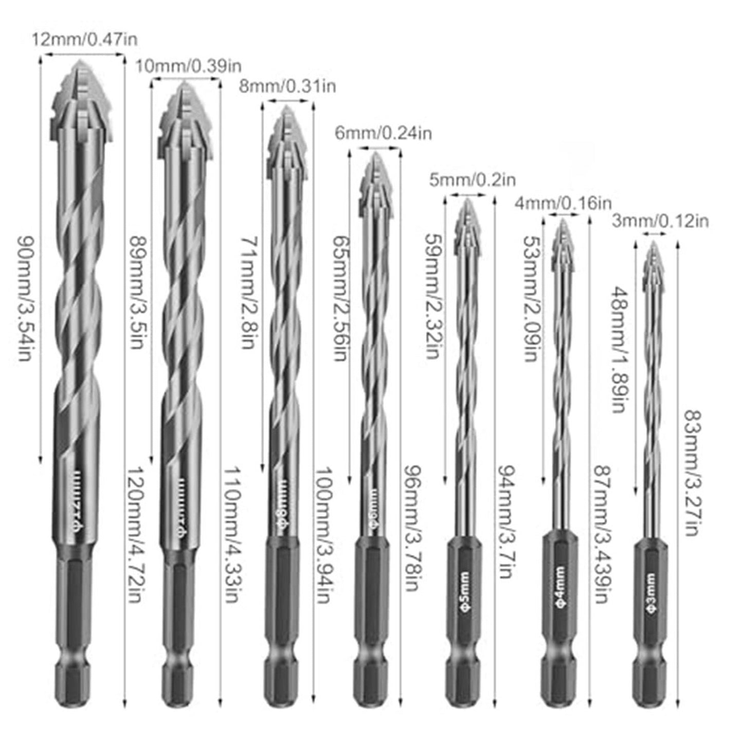 4 Flute Eccentric Drill Bit Set 12 Pcs Compatible with Various Power Tools