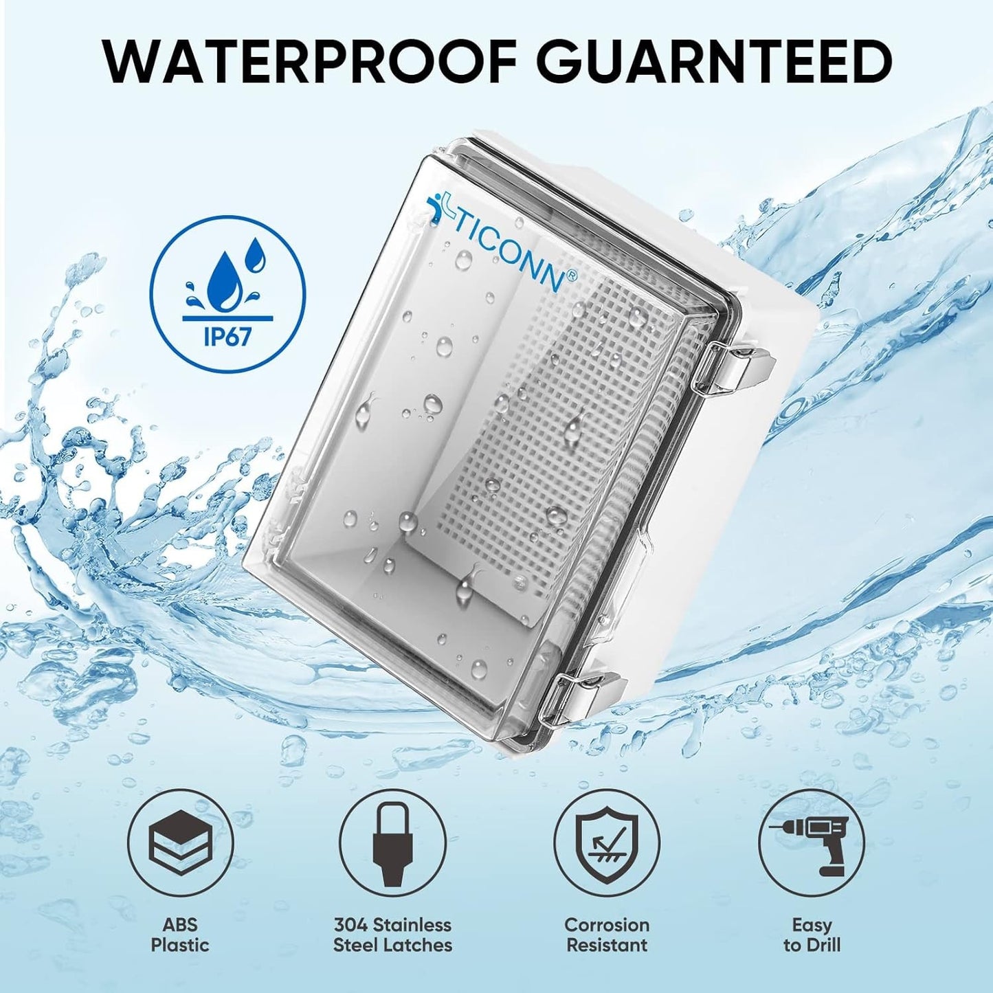 Waterproof Electrical Junction Box IP67 ABS Plastic Enclosure with Hinged Cover