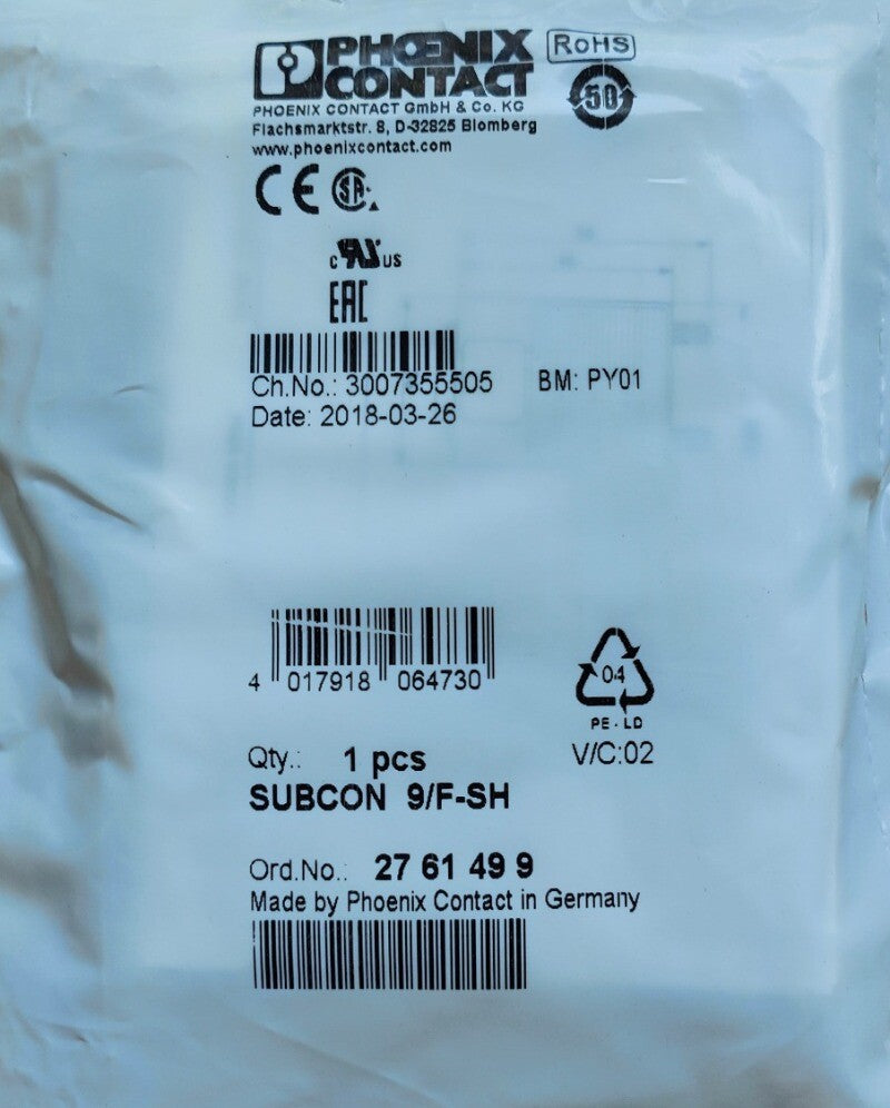 1pcs PHOENIX CONTACT 2761499 Connector SUBCON 9/F-SH