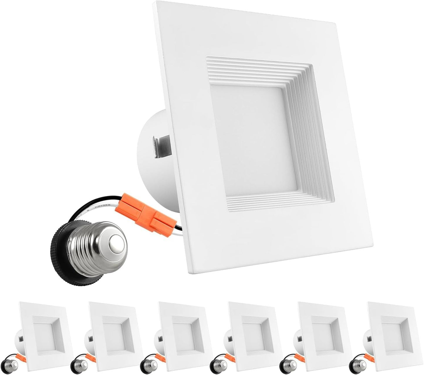 4 Inch Square Recessed LED Can Lights, 6 Pack, Dimmable, Color Selectable
