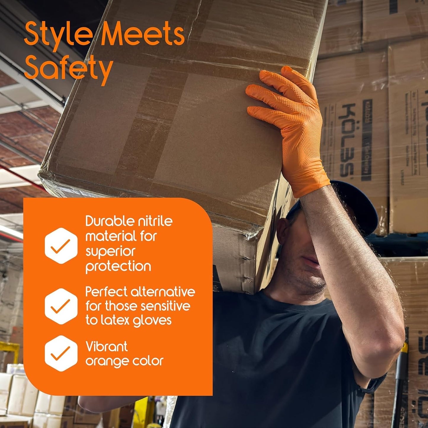 Inspire Heavy Duty Orange Nitrile Gloves | ULTRA 8 Mil Diamond Textured Grip | I