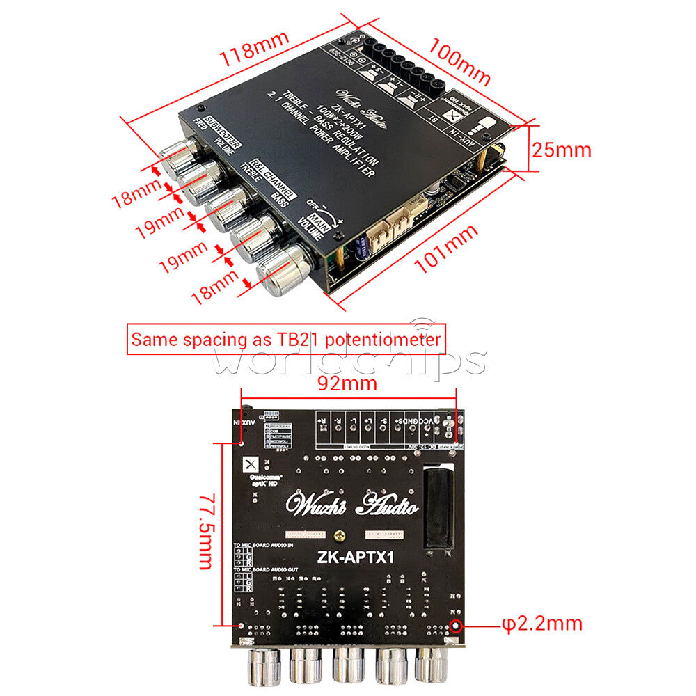 ZK-APTX1 2x100W+200W 2.1 Channel Bluetooth AUX Digital Power Subwoofer Amplifier