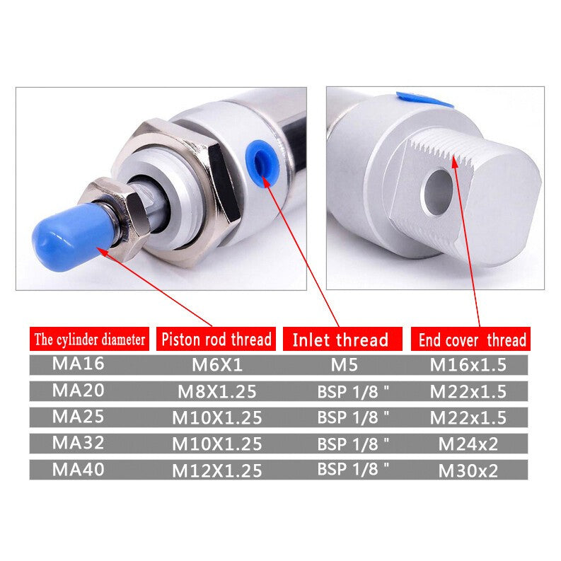 MA40X25S-CA Pneumatic Air Cylinder Bore 40mm Stroke 25mm Double Action Port 1/8