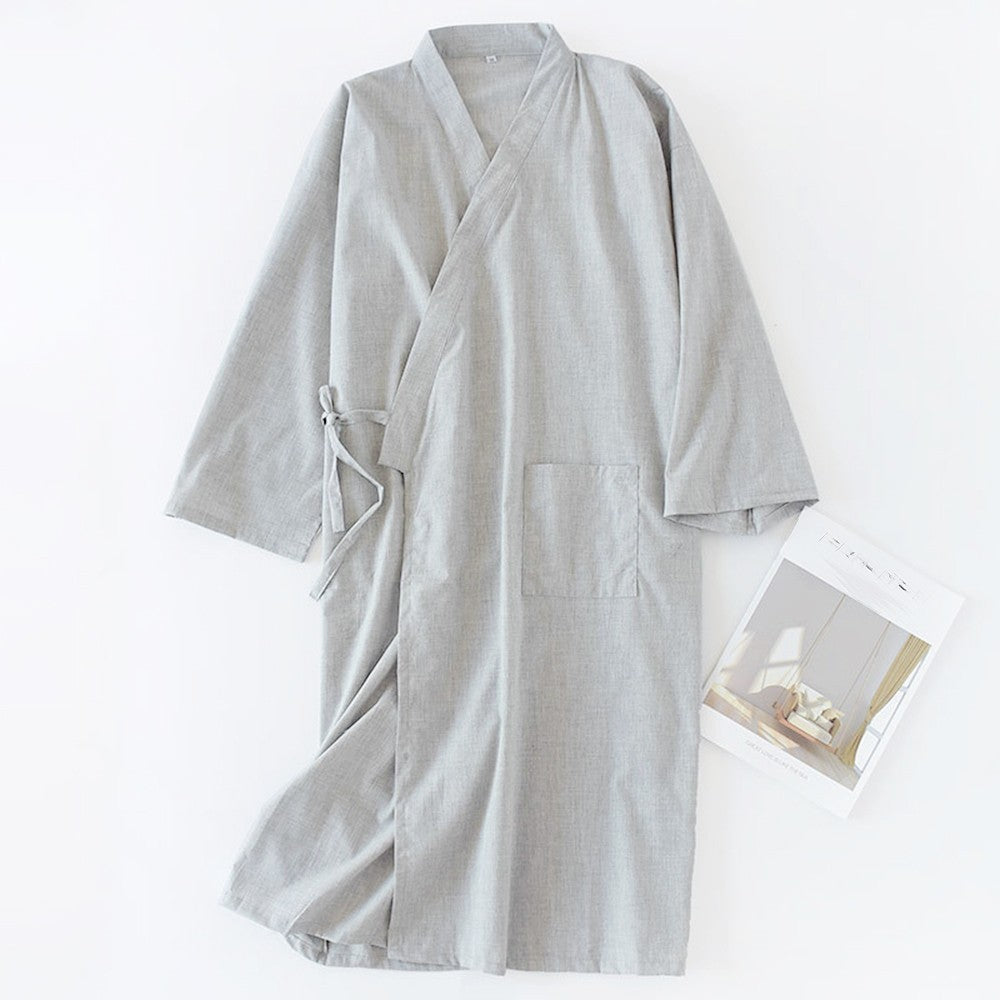 Casual Men's Cotton Home Robe Kimono Yukata Bathrobe Pajamas With Belt