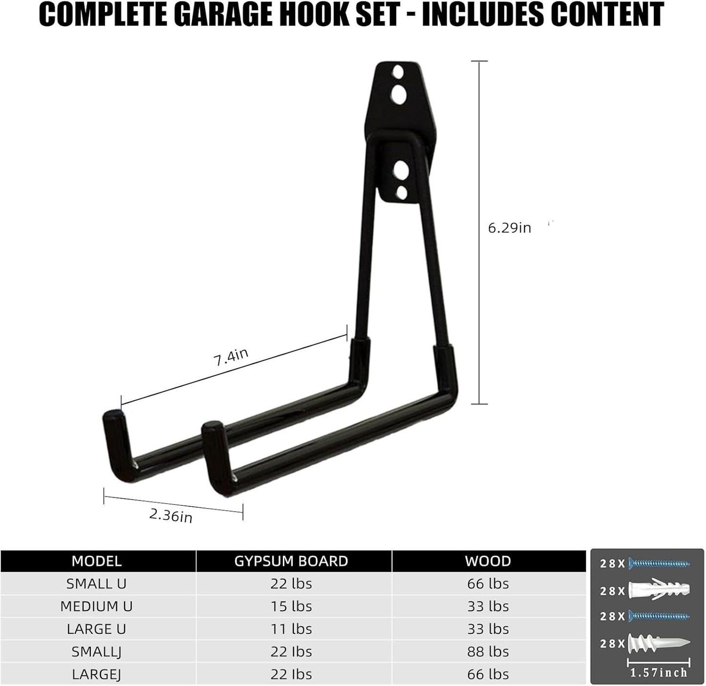 Garage Hooks, 4 Pack 7.7Inch Large Square Wall Hooks for Hanging Heavy Duty Ladd