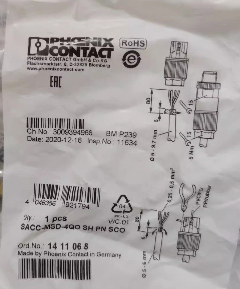 1pcs PHOENIX CONTACT 1411068 Connector SACC-MSD-4QO SH PN SCO