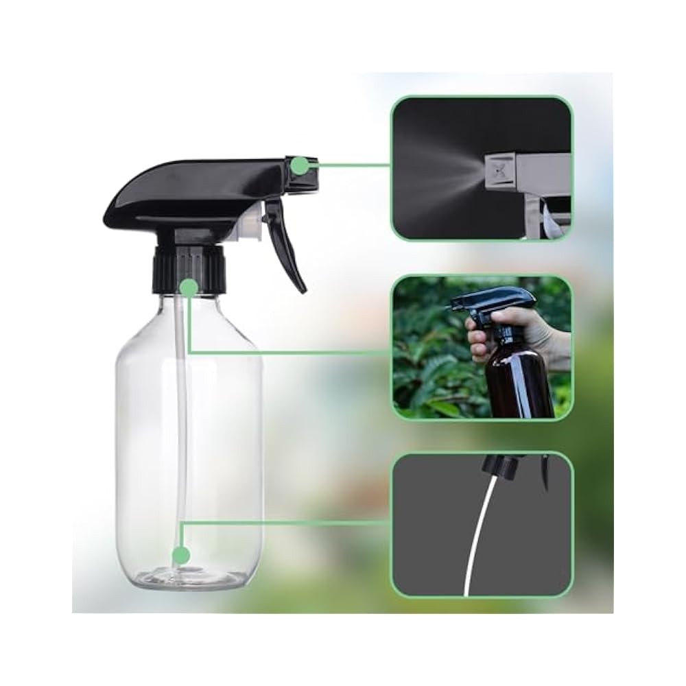 Clear/Brown Spray Bottles, 10oz/300ml, Adjustable Head, Refillable