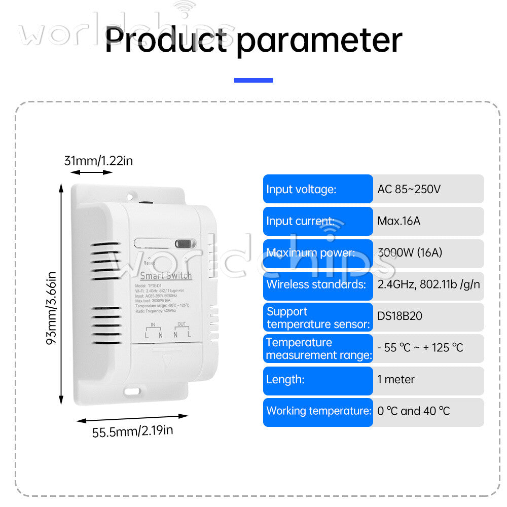 16A 3000W Tuya Smart Temperature Control Switch With Energy Monitoring RF433