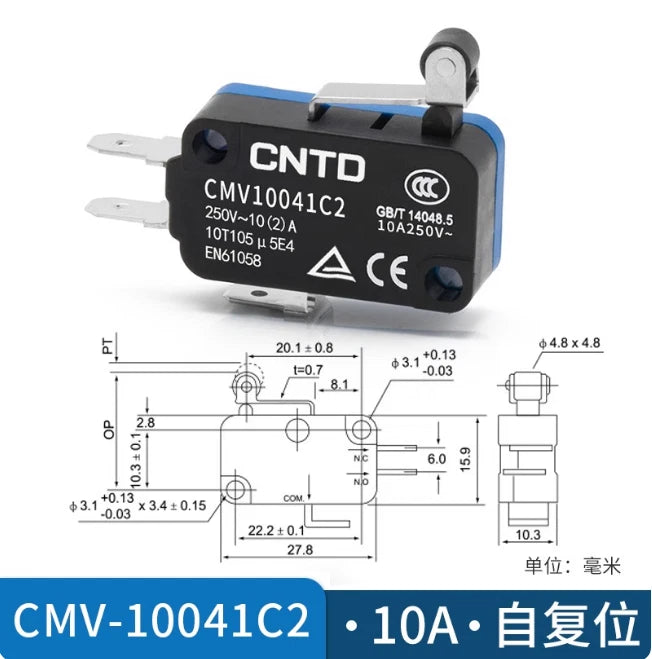 10pcs With Short Pully Type CE Micro Limit Switch CMV10041C2 Replace CMV104D