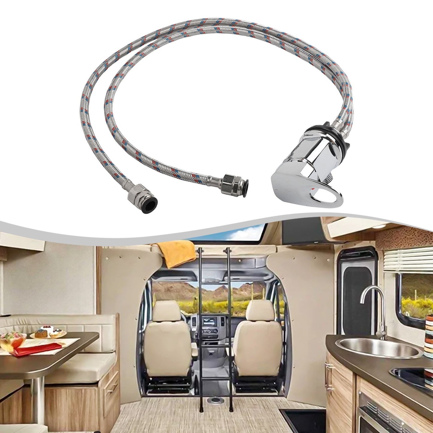 Shower Mixer Tap with 800mm Stainless Steel Tails for Motorhomes and Campervans