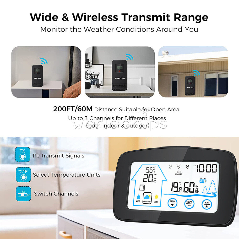 Wireless Indoor Outdoor Thermometer & Hygrometer Touch Screen LCD Humidity Gauge