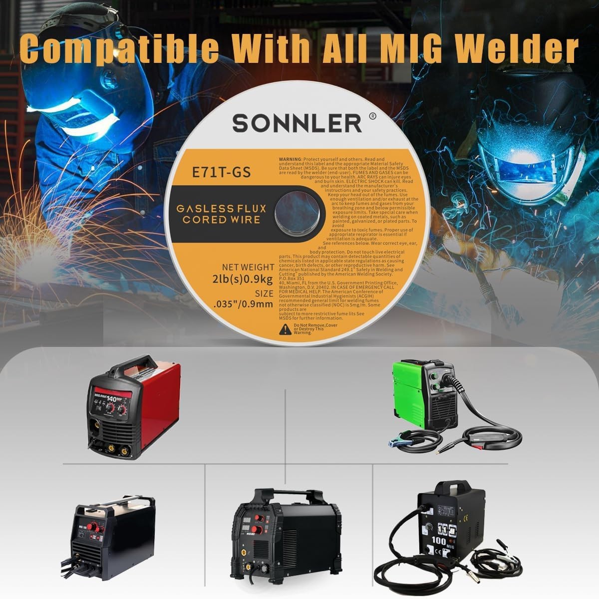 0.035 Flux Core Welding Wire, 3 Spools E71T-GS Low Splatter Gasless Carbon Steel
