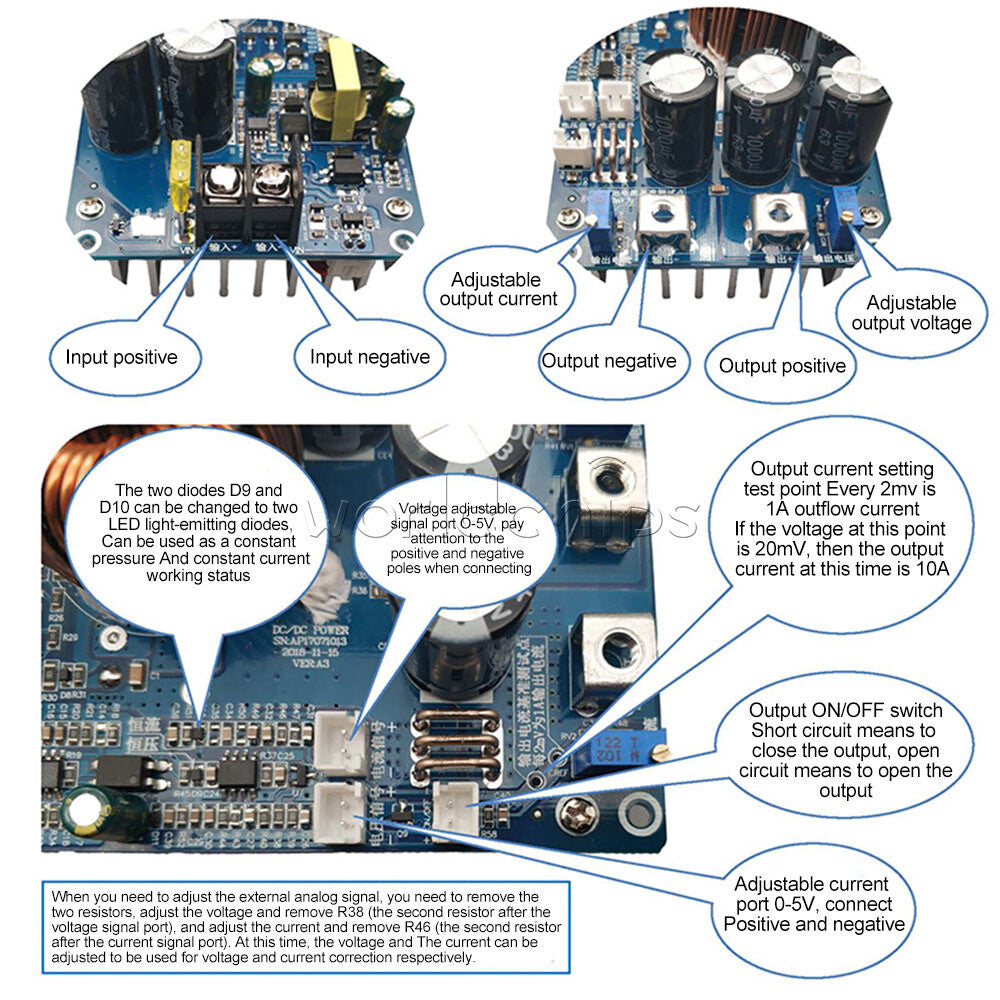DC-DC Buck Converter Step-Down Power Supply Module in 20~70V Out 2.5-58V 30A