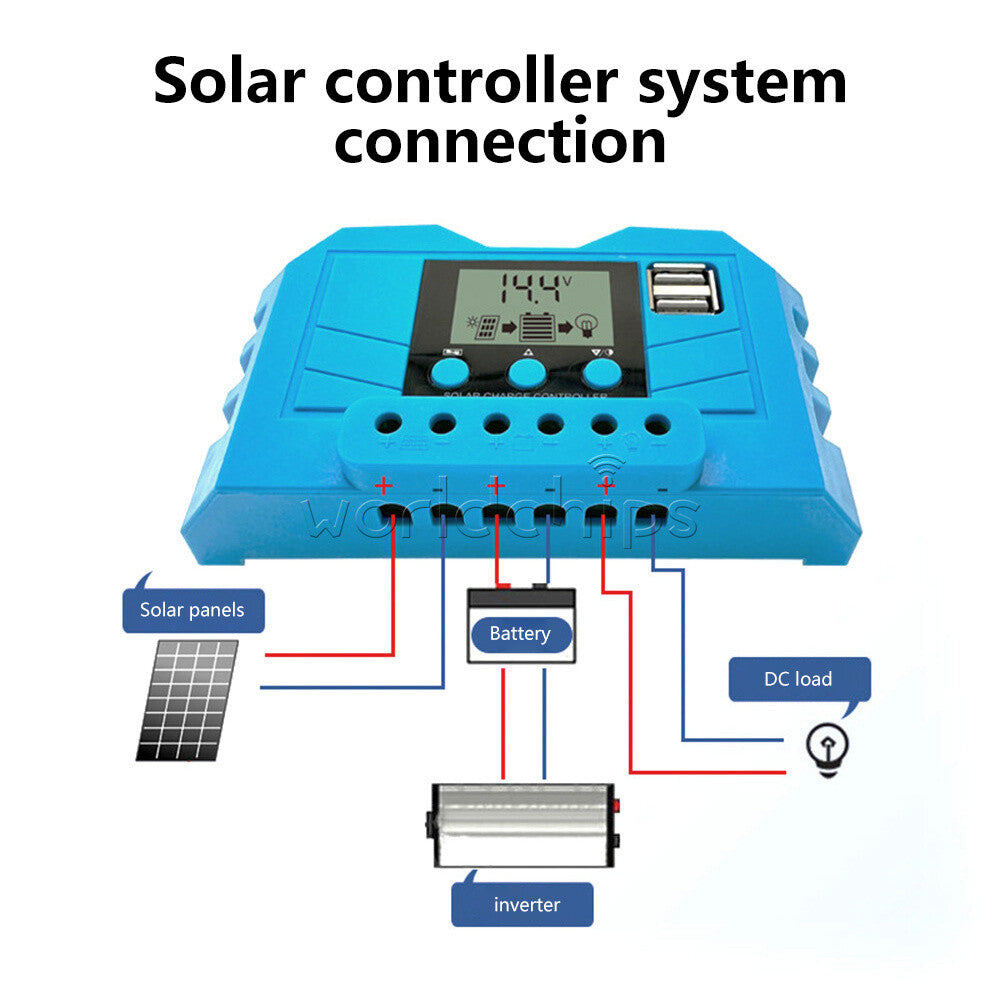 10A/20A/30A 12V/24V PWM Photovoltaic Solar Battery Charge Controller LCD Display