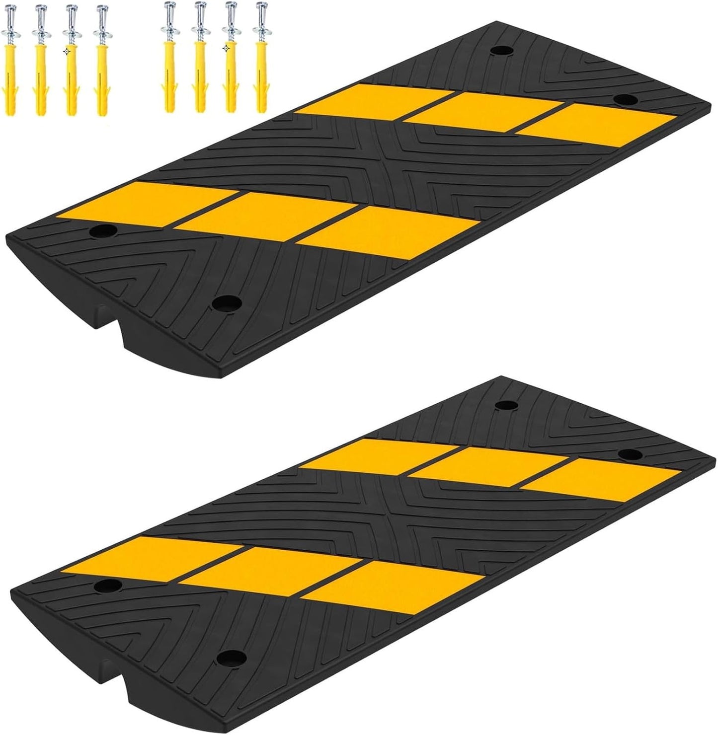 Rubber Curb Ramps, 2.6 Inch Rise, 22,000 lb Capacity, 2 Pack - Driveway Use