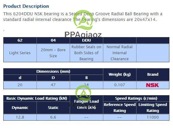 2PCS NSK 6204 DDU Deep Groove Radial Ball Bearing 20x47x14mm #P