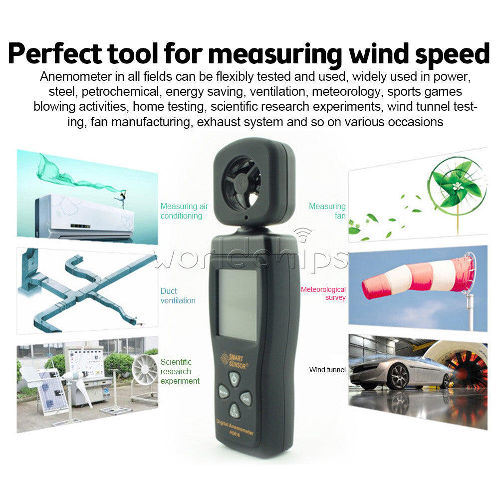 AS816 Anemograph Air Flow Meter Anemometer Handheld Digital Wind Speed Measure