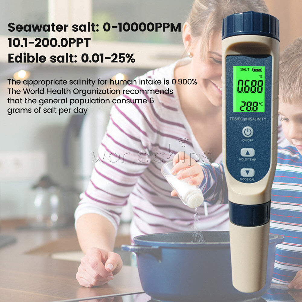 5 in 1 pH Tester Digital PH Tester Pen 0.01 High Accuracy IP65 Water Testing Kit
