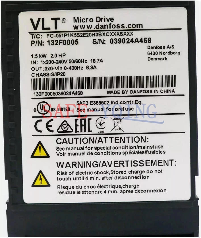 1PC  Danfoss inverter 132F0005 FC-051P1K5S2E20H3BXCXXXSXXX#P