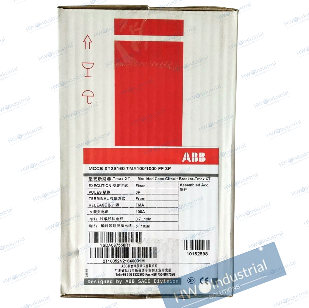 1/Piece MCCB XT2S160 TMA100/1000 FF 3P 100A ABB Molded Case Circuit Breaker