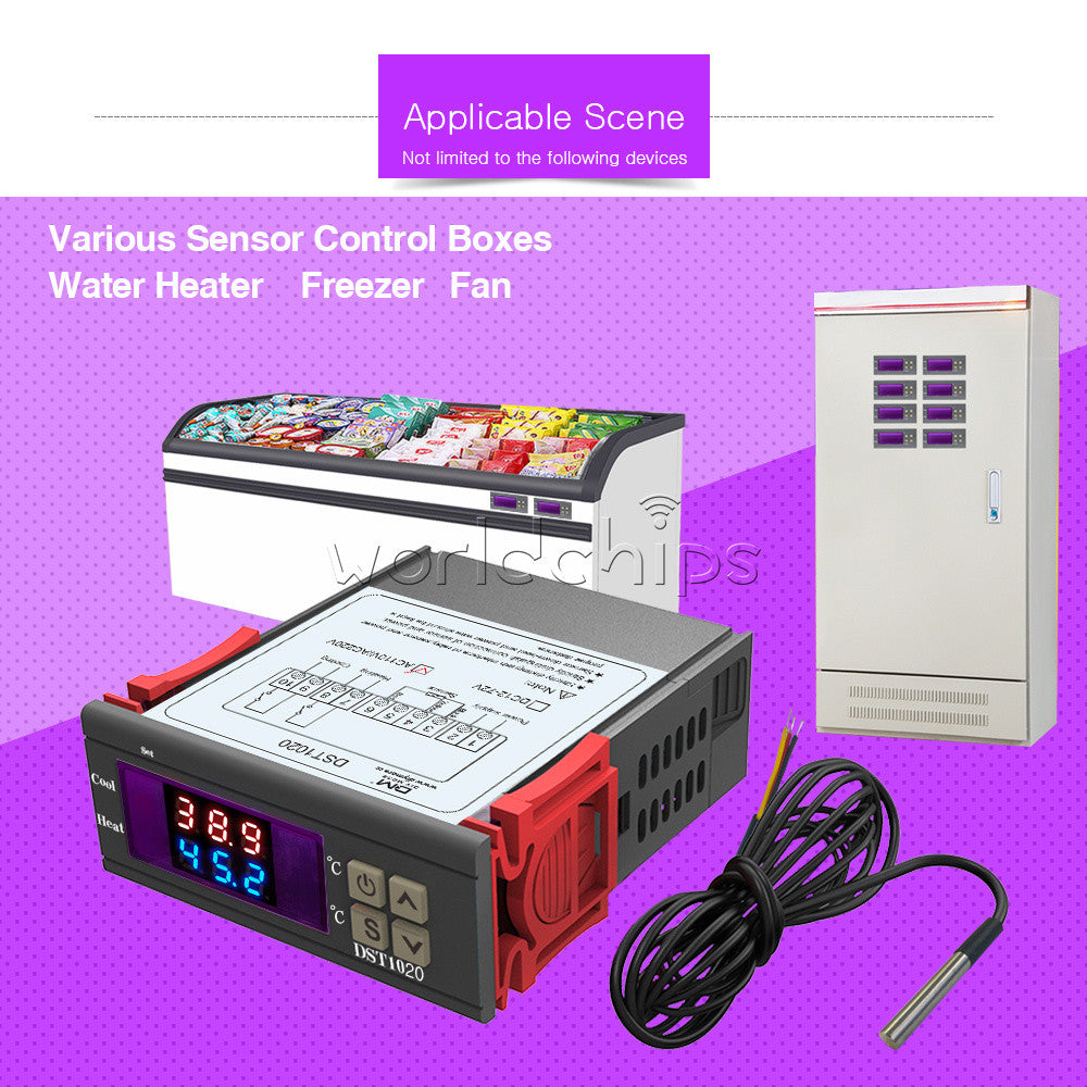 AC110-230V Digital DST1020 Dual Display Thermostat Temperature Controll  DS18B20