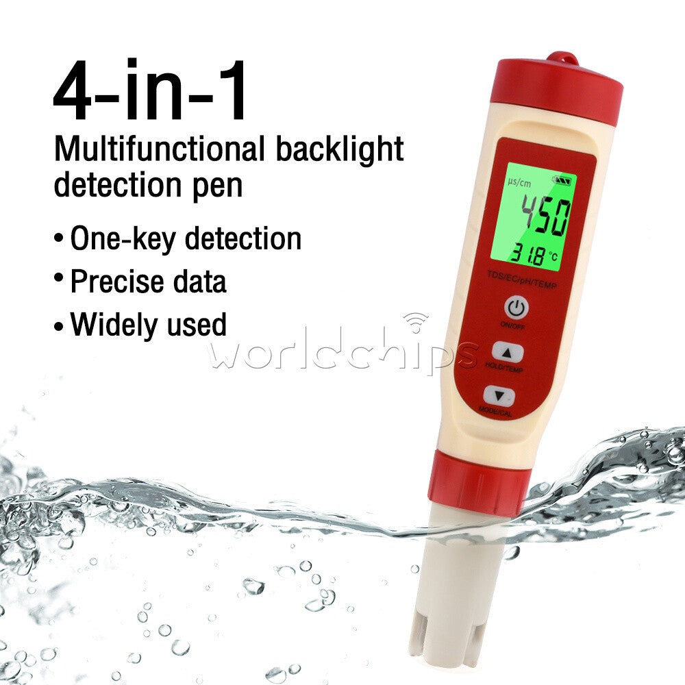 4-In-1 PH TDS EC Temperature Meter Tester Water Quality Test Pen for Hydroponic